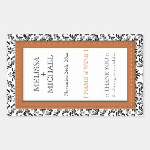 Orange Stitched Damask vertical Wedding Wine Label