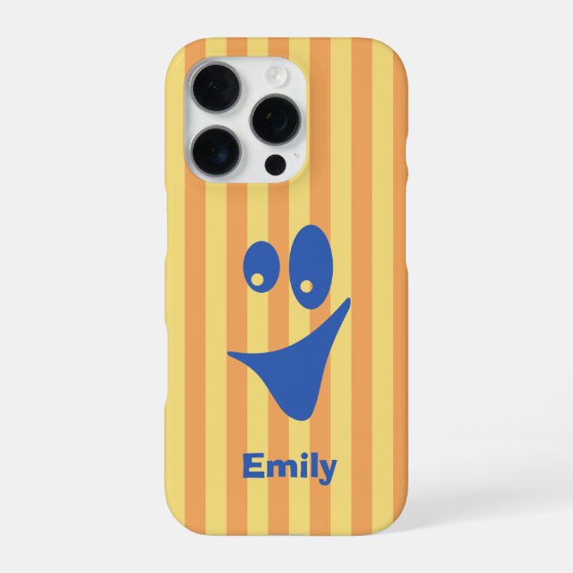 Orange Stripe Blue Quirky Smile iPhone Case (Back)