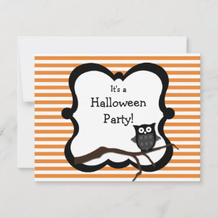 Orange Stripe Halloween Party Invitation - Owl