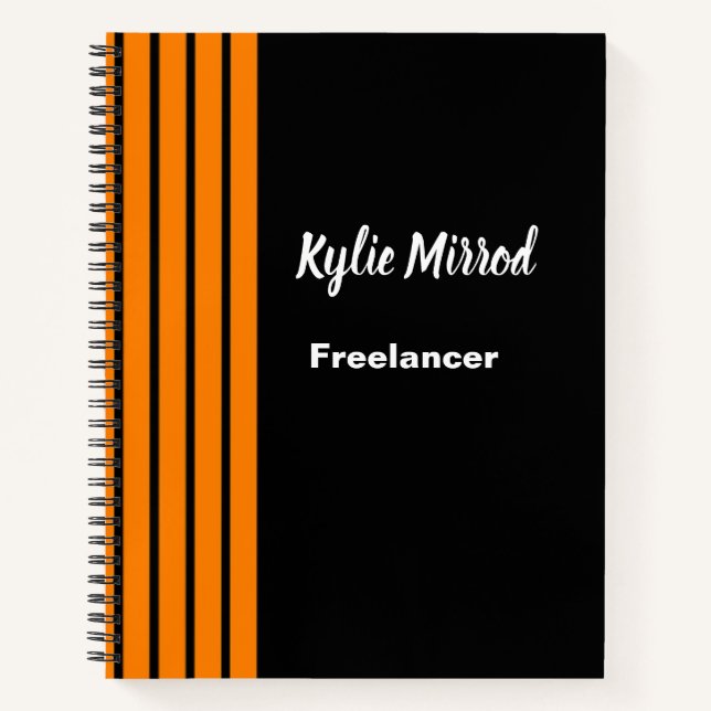 Orange stripe lines black notebook (Front)