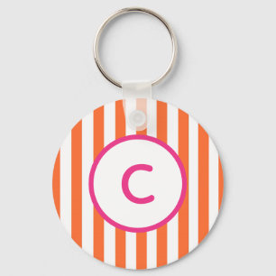 Orange Stripe Monogram Keychain