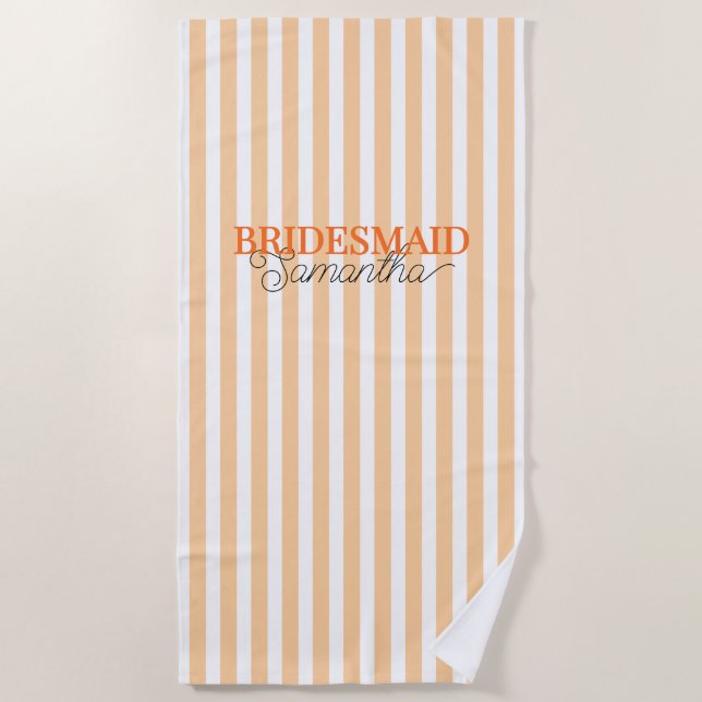 Orange Striped Bridesmaid Bachelorette Weekend Beach Towel (Front)