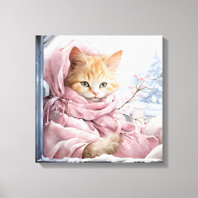 Orange Striped Cat In A Window Canvas Print (Front)