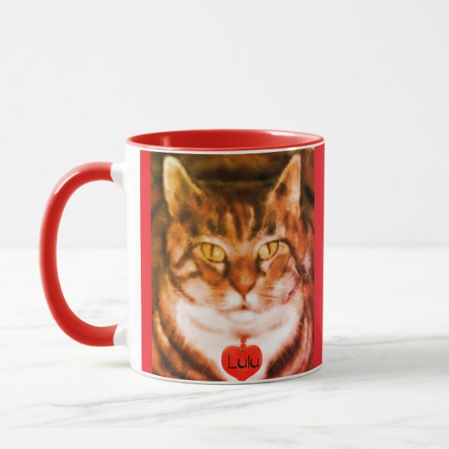 Orange striped Cat Red Trim Mug (Left)
