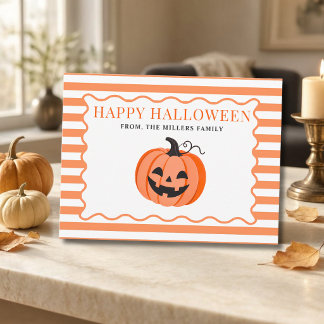 Orange Striped Pumpkin Halloween Greeting Holiday Postcard