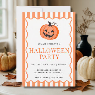 Orange Striped Pumpkin Halloween Party Invitation