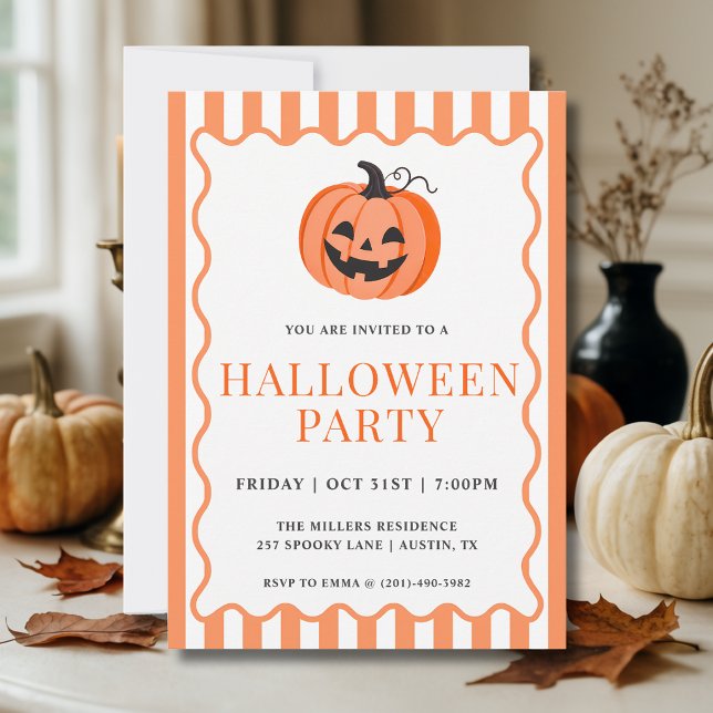    Orange Striped Pumpkin Halloween Party Invitation (Creator Uploaded)