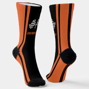 Orange Striped Racing Car Flags - Personalized Socks