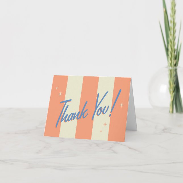 Orange Striped Retro Thank You Note Card (Front)