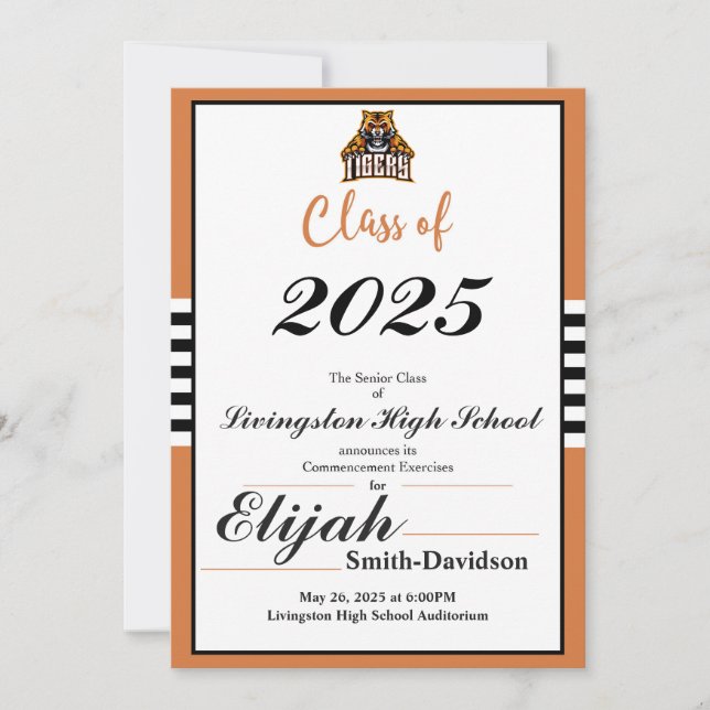 Orange Striped Simple Graduation Invitation (Front)
