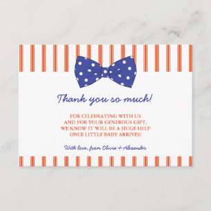 Orange Stripes & Blue Bow   Baby Shower Thank You