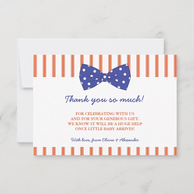Orange Stripes & Blue Bow | Baby Shower Thank You (Front)