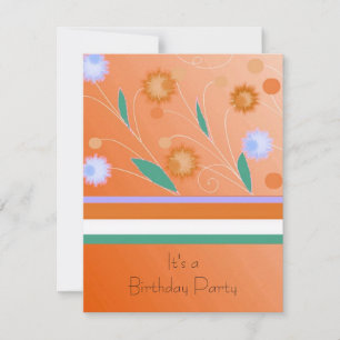 Orange Stripes et Fleurs Invitation Anniversaire