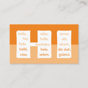 Orange stripes international languages hello business card