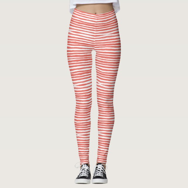 Orange stripes, lines  leggings (Front)