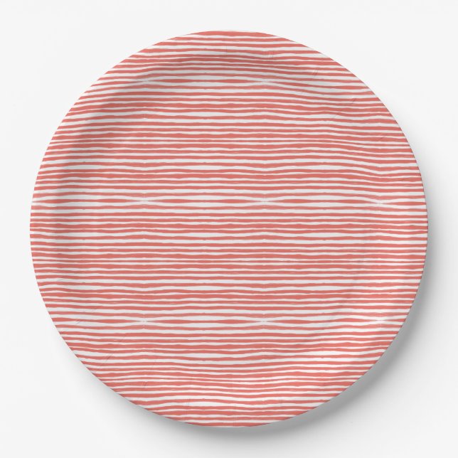 Orange stripes, lines  paper plate (Front)