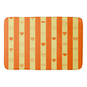 Orange Stripes Modern Heart Pattern Bath Mat