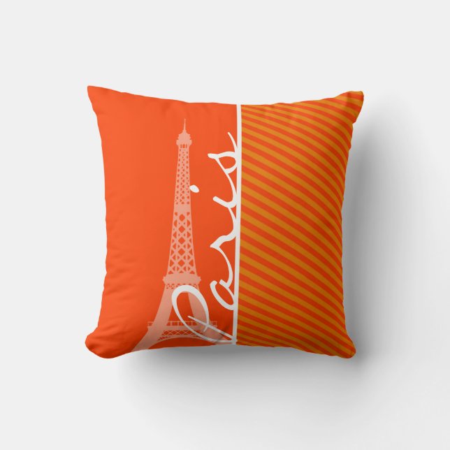 Orange Stripes; Paris Throw Pillow (Front)