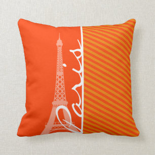 Orange Stripes; Paris Throw Pillow