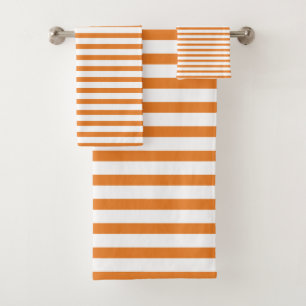 orange & stripes white bath towel set