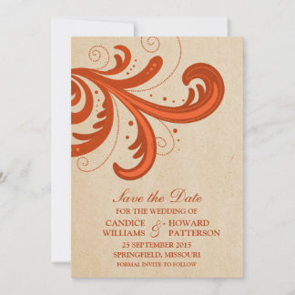Orange Stylish Swirls Save the Date Invite