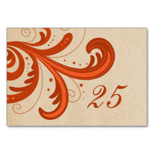 Orange Stylish Swirls Table Card