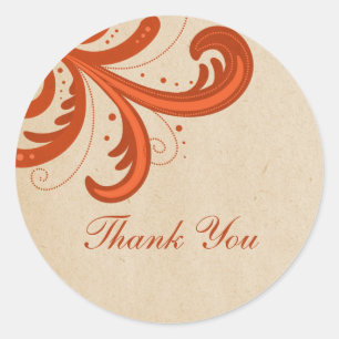 Orange Stylish Swirls Thank You Stickers