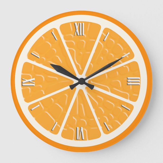 Orange Stylized Fruit Slice Large Clock (Front)