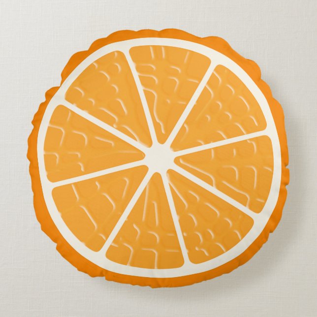 Orange Stylized Fruit Slice Round Pillow (Front)