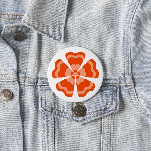Orange Stylized Retro Flower  3 Inch Round Button (In Situ)