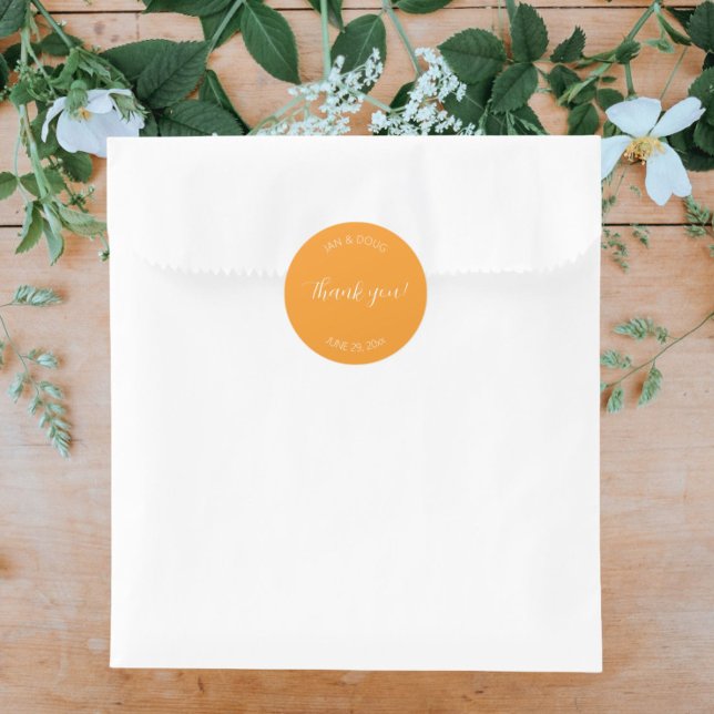 Orange Stylized Wedding Thank You Classic Round Sticker (In Situ Wedding)