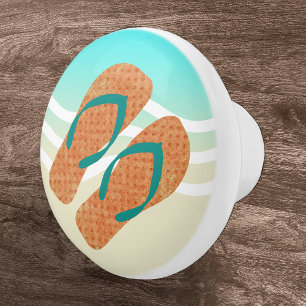 Orange Summer Beach Waves Flip Flops Door Knob