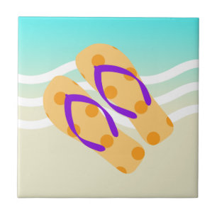 Orange  Summer Beach Waves Flip Flops Tile