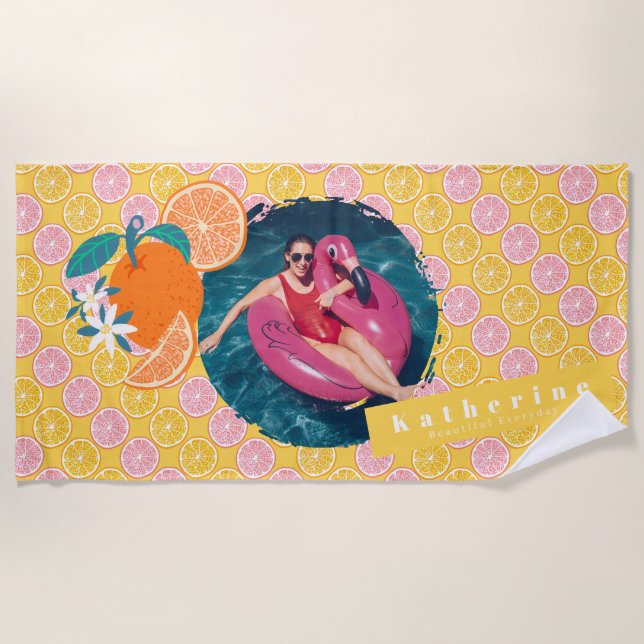 Orange Summer Mustard Beach Towel (Front)