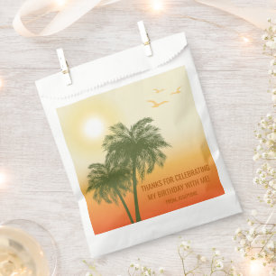 Orange Summer Sunset Palm Trees Birthday Thank You Favour Bag