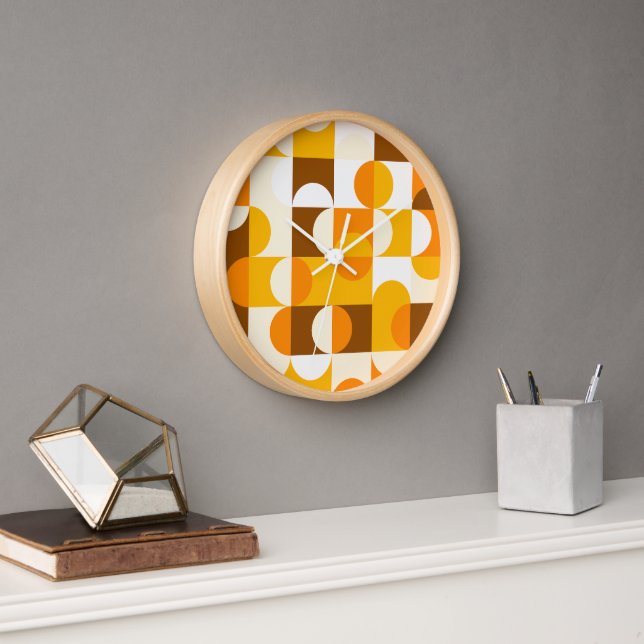 Orange Summer Yellow Dark Brown Retro Art Pattern Clock (Office)