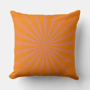 Orange Sun Funky Rays Retro Stripes Throw Pillow