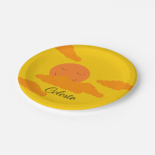 Orange Sun in Golden Sky Paper Plates