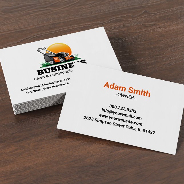 Orange Sun Mowing Lawn Care Service Business Card (Creator Uploaded)