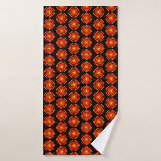 Orange Sunburst Fractal Beach House Pattern Bath Towel Set (Bath Towel)