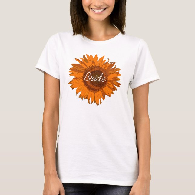 Orange Sunflower Bride Wedding T-Shirt (Front)