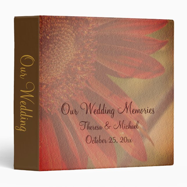 Orange Sunflower Floral Personalized Wedding  Binder (Front/Spine)