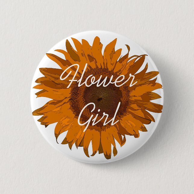 Orange Sunflower Flower Girl 2 Inch Round Button (Front)