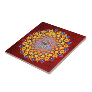 Orange Sunflower Mandala Tile