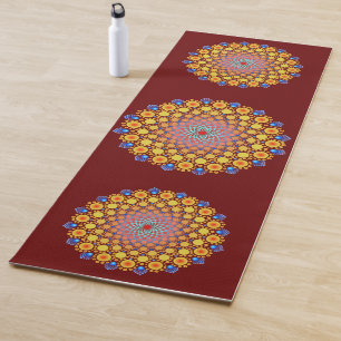 Orange Sunflower Mandala Yoga Mat