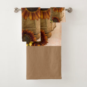 Orange Sunflowers In Tin Basket Bath Towel Set
