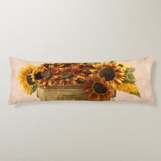 Orange Sunflowers In Tin Basket Body Pillow