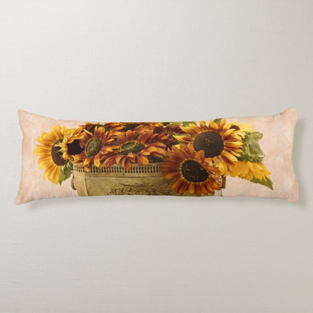 Orange Sunflowers In Tin Basket Body Pillow (Front)