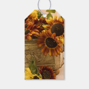 Orange Sunflowers In Tin Basket Gift Tags