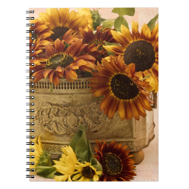 Orange Sunflowers In Tin Basket Notebook (Front)